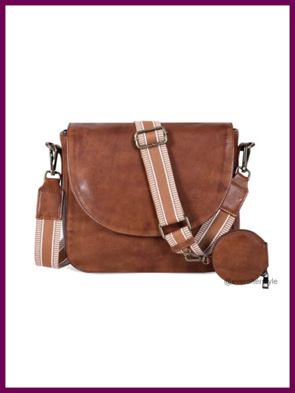 Genuine Leather Crossbody Bag Adjustable Strap Medium Flap